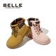 Belle Kinderschuhe Mädchen britische Stil Martin Boots 2024 Herbst neue Jungen Boots Baby Mode Lederstiefel Kies Kamel 27