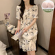 梦动韩版甜美可爱小熊棉纱麻睡裙女款2024新款夏季天短袖睡衣裙家居服 QS裙#9871（带胸垫） L 推荐100-115斤穿