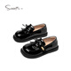 Snoffy Girls' Leather Shoes Autumn Versatile Children's Loafers Casual Soft Soled Black Leather Shoes Comfortable Shoes Iris Black 32