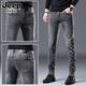 JEEP SPIRIT jeans men's autumn and winter new straight casual pants men's straight slim fashion versatile plus velvet thickened trousers 1049 gray 30