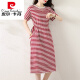 Robe à rayures en coton pur de Pier Cardin pour les femmes pour les t-shirts d'été pour les femmes sur les genoux et le tempérament de marge de taille pour les rendre minces et grandes jupes longues décontractées à la mode. 6627 modèles avec des poches xl 120-130jin [Jin est égal à 0,5 kg]