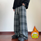 FOG SKY casual pants men's Maillard plaid autumn retro trendy brand versatile wide-leg pants American high street couple sports pants XLDM-K1937 kag regular XL (recommended 130-145 Jin [Jin equals 0.5 kg])