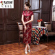 Woodpecker (TUCANO) retro cheongsam for women 2025 summer new short-sleeved women's belly-covering long Chinese style cheongsam skirt plum blossom short-sleeved long flag gold 3XL (reference weight 130-140Jin Jin is equal to 0.5 kg)