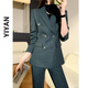 Sugargirl small suit suit autumn and winter new thickened wool professional host formal wear casual high-end temperament suit jacket gray (suit + bootcut pants) M