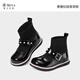 Telanis Girls 'Schuhe, Kinder Martin -Stiefel, Frühlings neue Sockenstiefel, fliegende Strickstiefel, weiche Sohle, kleine schwarze 24 Schuhe, 15,5 cm lang, für Fußlänge geeignet 14,5 geeignet