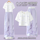 Yoyo One (Yoyo One) Girls Kurzärmelige Anzug 2025 Neue Sommer Dünn Kinder Internet Celebrity Street Summer Anzug Mädchen Junior High School Schüler Sommer 15290 Lila + 9889 White 170 170 cm