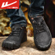 Huili casual leather shoes men's genuine leather spring and autumn outdoor hiking toe-mounted shoes layer cowhide sports shoes soft sole breathable work shoes black single layer BXT18655 40