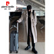 Pierre Cardin Corea Windbreaker para el estilo medio de los hombres sobre la rodilla coreana suelta de doble pecho para el otoño y el invernal en espesamiento de color caqui gris s