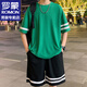 
ROMON ice silk short-sleeved T-shirt men's suit 2024 summer short-sleeved men's half-sleeved casual base shirt summer shorts men's suit FKS653 white suit XL about 130-150Jin [Jin equals 0.5 kg]