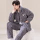 莫代尔新款男士秋冬季三层夹棉睡衣珊瑚绒加绒加厚法兰绒家居服冬天套装 咖啡色M6629 3XL 【165-195斤】三层加厚