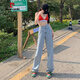 
Pierre cardin red label design contrast embroidered straight jeans women's meat-covered pear-shaped high waist wide-leg floor-sweeping trousers retro blue J695 S