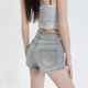 Light blue denim shorts for women in summer new high waist stretch slim fit a-line tight hip hot pants retro blue M