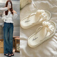 Yuebanqing (YUEBANQING) small fragrance style bow thick-soled sandals for women 2025 summer new style wear anti-slip heightened beach flip flops White-Korean version 38 -3937-38 feet