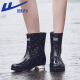 Pull-back rain boots for women, fashionable outdoor medium-length waterproof rain boots, rubber shoes, rain boots overshoes, HXL523 pink dot black 37