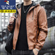 Woodpecker (Tucano) Kapuzenlederjacke für Männer Frühling und Herbst Jacke 2024 Neue Lederjacke für Winter-Motorrad-Reiten sowie Fleece-Jacke Hemd für Männer schwarz regulär 2xl geeignet für 135-150jin [Jin gleich 0,5 kg]