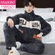 Modal Pyjamas Herren Plus samt dicker lässiger Flanell-Flanell-Set für Herbst- und Winter-Baumwoll-Jungdicke Korallenmerze, um außerhalb C9902 zu tragen [Zipper-Stand-up-Kragen] 3xl [165jin [Jin gleich 0,5 kg] -189jin [Jin gleich 0,5 kg]]