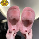 G.duck autumn and winter indoor warm children's one-line opening furry slippers for boys and girls non-slip floor cotton slippers open toe students pink one-line 701 35 yards 34-(inner length 22cm)