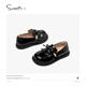 Snoffy Girls' Leather Shoes Autumn Versatile Children's Loafers Casual Soft Soled Black Leather Shoes Comfortable Shoes Iris Black 32