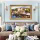Diqi europäischer Stil Sea View Town Landschaft handbemalte Ölgemälde Eingang Eingangsbilder amerikanische Schlafzimmer Wohnzimmer Dekoration Gemälde 692 Gold Massivholz Rahmen 140x90