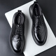 Portures leather shoes men's low-cut lace-up hand-scratch business casual shoes British brogue wedding shoes 2996 black 42