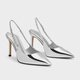 
CHARLES/KEITH texture chain pointed toe high heel sandals for women's shoes birthday gift for girls CK1-60280377 Silver silver 38 (245)