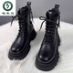 
Woodpecker genuine leather thick-soled Martin boots for women 2025 new spring and summer fashion trend British style short boots autumn and winter plus fleece single boots black * single 37