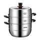 Huajida steamer 304 stainless steel household steamed buns multi-layer three-layer double-layer large cage induction cooker gas stove universal HUAJD upgraded anti-scald handle 32cm three layers