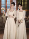Gu Moxi bridesmaid dress can usually be worn in autumn and winter, champagne color bridesmaid dress for women, winter French wedding, fairy sisters and best friends group H135 champagne color long style A S