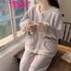 Pajamas de velours de corail modal pour les femmes en automne et hiver plus cardigan épaissis en velours ensemble de flanelle douce et mignonne pour l'usure en plein air 3881 à quatre feuilles L