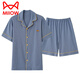 Catman (MiiOW) pajamas men's summer pure cotton short sleeve shorts cardigan thin large size solid color casual home clothing set royal blue 12805 [100 pure cotton] L [recommended 100-120 Jin [Jin equals 0.5 kg] wear]
