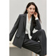 Shandubila 2025 Spring and Autumn Blazer Feminine Commuting One-Button Metal Label Fake Pocket Suit Dark Gray M