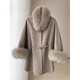 Golden Fox Brand Autumn and Winter New Double-Sided Wool Coat Women's Fox Fur Collar Cloak Shawl Korean Wool Fur Jacket Mixed Cute S (85~115)
