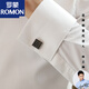 ROMON French shirt men's long-sleeved slim-free business formal wear groom best man wedding cuff link white shirt professional banquet white [twill French sleeves] 40/L
