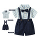 
Danbiwang little boy suit summer baby 1 year old banquet dress grab week clothes baby suit 2 children's birthday gentleman set blue plaid short-sleeved suit 90 size
