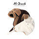 Mr DUCK Australian fur one-piece lamb hair ear protection thunder cap for men and women retro corduroy flight hat Northeast winter travel adobe brown (thickened to keep warm and cold-proof)-MW366172 M (suitable for 55-57cm head circumference)