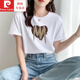 皮尔卡丹（pierre cardin）卡其色纯棉短袖t恤女夏大版气质潮牌体恤独特别致新款上衣设计感 卡其色 653 L