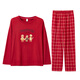 Darli red round neck couple pajamas for women spring and autumn pure cotton long-sleeved cartoon print wedding year red home clothes for men T8245243-029-red women M