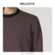 Brloote jacquard wool sweater for men, diamond plaid sheep wool warm sweater for winter, black and red 170/92A