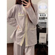 Dreaming Pajama de flores de Taro Purple para niñas Algodón puro con almohadillas de pechuga en primavera y otoño Nuevo pantalones de manga larga Juego de ropa en el hogar 9926#Tres flores-púrpura M
