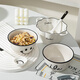 Persson double-ear ceramic bowl with spoon set soup bowl noodle bowl high-looking breakfast bowl smiling face 6-inch double-ear bowl + twisting spoon