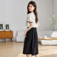 Lislave New Chinese Style Damen Kurzärärmelte Schal zweiteiliger Kleid 2024 Neuer Sommer-Stand-up-Halsband gedrucktem Hosentuch Rock Schwarz 679 L