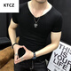 
KTCZ summer thin men's markless short-sleeved T-shirt V-neck slim casual fitness sports black tight-fitting clothes men's trend 1504 white round neck long-sleeved M 165