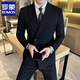 ROMON double-breasted gun lapel suit men's suit slim casual Korean style business formal men's wedding three-piece suit 338 black double-breasted suit + trousers XL