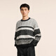 Sketch men's autumn and winter new casual loose sweater striped round neck pullover college retro design trendy top 098 black and gray combination S