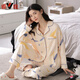 Yalu Pyjamas für Frauen im Herbst und Winter reiner Baumwollwäsche langärmelige Strickjacke Frühlings- und Herbst-Cartoon-Bär Neiger Damen-Baumwoll-Kleidungsstück 9221 l (100-120jin [Jin gleich 0,5 kg])