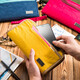 GOX multi-functional travel passport bag can be placed on air ticket certificate with large capacity compartment storage bag waterproof protective cover card bag Yellow W21*H13*D2.5cm (small)