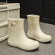 Bainike rain shoes for women, fashionable outside wear internet celebrity mid-tube rain boots, anti-slip water shoes for kitchen work, step on water rubber shoes plus cotton to keep warm, off-white 38