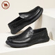 Camel Men's Patterned Cowhide Soft Sole Slip-ons Comfortable Business Casual Loaf Leather Shoes P14S155013 Black 41