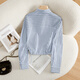 Sie poolte gestreifte Hemd 2025 Herbst neue Frauen lose Langschläfe Single Brettted Draw String Short Shirt