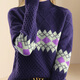 Difelige European и American Retro Jacquard Purple Sweater для женщин 2024 Новый зимний свободный случай повседневного внутреннего свитера Цвет 3xl